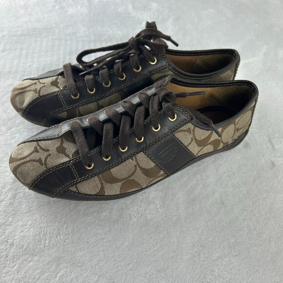Coach SUEE Signature Brown Leather & Canvas Fashion Sneakers Women US 8 B - Picture 1 of 12